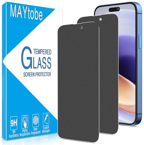 MAYtobe 2 Pezzi Opaca Privacy Pellicola Protettiva per iPhone 15 Pro max, 15 Plus Vetro Temperato, Versione aggiornata, Durezza 9H, Anti Spy, Anti-Impronte, Antiriflesso, HD Protezione Schermo