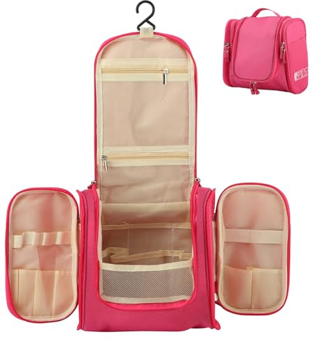 TLPCRKI Trousse de toilette de voyage pour femme, trousse de toilette suspendue avec crochet de suspension en métal, 8 compartiments de rangement avec poche en PVC, trousse de maquillage à suspendre