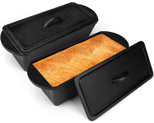 Paquete de 2 sartenes de hierro fundido con tapa de 13 x 5 pulgadas, sartén antiadherente para masa madre y pan casero, mini moldes para pan con tapas, molde Pullman para pan de sándwich, sartenes