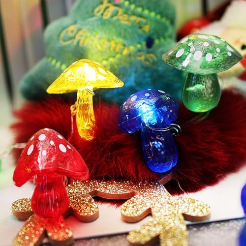 JASHIKA Mushroom Décor Fairy String Lights-3D Mushroom Lights USB Plug in or Battery Operated 7ft 20 LED with Timer and Dimmer- Mushroom Gifts Cottage Core Decoration for Christmas Bedroom