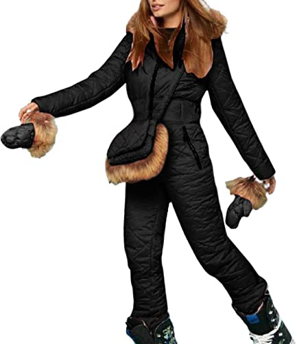 BOTCAM Traje de Esquí para Mujer de Una Pieza, Impermeable, Mono Largo Térmico para Invierno, Ropa Cálida Con Capucha, Conjunto para Nieve al Aire Libre