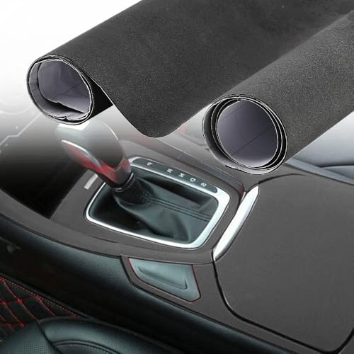 Blueshyhall Autofolie, Mikrofaserstoff Wildlederoptik Autofolie, Microfaser Stoff Folie Selbstklebende mit Luftkanälen, Auto Folie Innenraum Stoff Wildleder Velours Folie (Dunkelgrau, 30 x 152 cm)