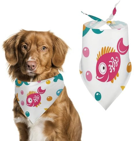 Hund Bandanas Niedliche Bunte Fische Und Seifenblasen Muster Hundeschal Latztuch Für Haustiere Large: 70 * 30 cm