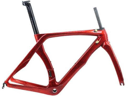 DUOCAI Ice Crack Farbe Rot Farbe 700C Racing Rennrad T1100 Vollcarbon Fahrradrahmen Carbon(Gloss Two Holes,XXS)
