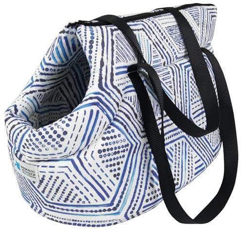 BVS Vet Shop | Hundetransportbox mit blauem Muster | Erhältlich in 3 Größen | Weiches, gepolstertes und pflegeleichtes Material | Blaues Muster | Größe L – 44 x 25 x 27 cm