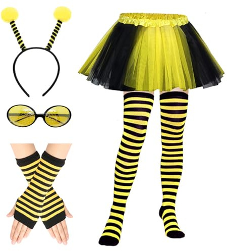 TYXHXTF 7PCS Costume D'Abeille, Déguisement Abeille Adulte, D'abeille pour Adulte avec Bandeau Antenne Abeille Tutu Gants à Rayures Bas Lunettes de Soleil, pour Carnaval Fête Cosplay