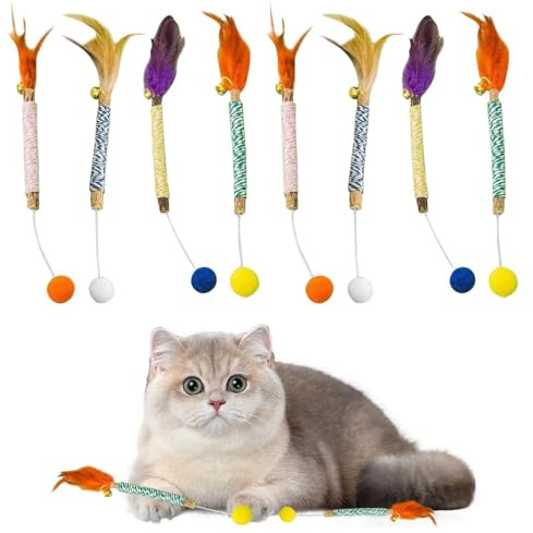 SLEEKEE 8 Stück Bunte Seilfeder-Beißstäbchen, Katzenspielzeug, Heimtierbedarf, Katzen-Kauspielzeug, Kreatives Haustierspielzeug