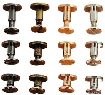 SYBNIKOLF Brass rivet，chicago screws, 10Sets/20Pcs Luggage Leather Metal Craft Flat Belt Screws Nail Rivets Brass Gold Silver Solid Female Rivet Slotted Stud Head(Gold,5x4mm)
