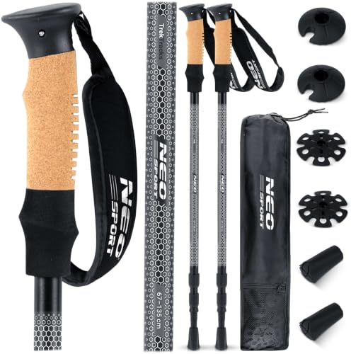 Neo-Sport Vandringsstavar Nordic Walking Justerbar 65-135 cm Aluminium Korkhandtag 1 Par Svart