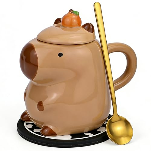 Disoza 450 ml Taza Capybara Tazas bonitas Taza de café Regalo de cumpleaños Taza de té con tapa Taza de café para novia Mujeres