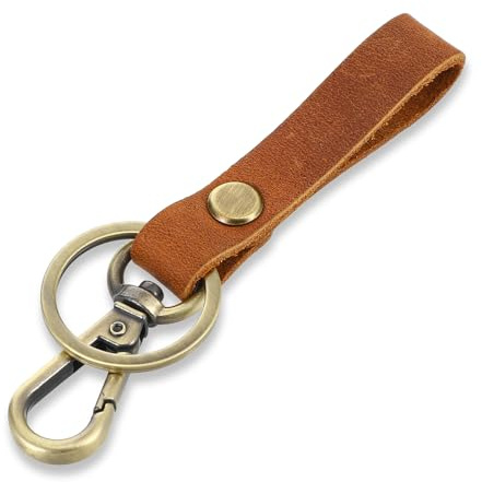 MBAIYO Porte-clés en cuir véritable avec anneau en métal - Simple - Porte-clés portable - Avec dragonne en cuir - Pour homme et femme, marron, 11 cm