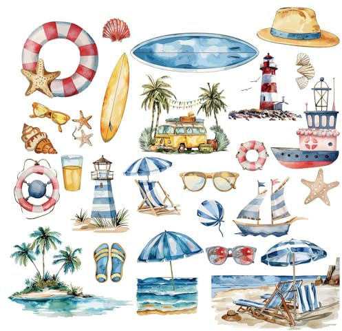 craspire 8 Blatt 8 Stile Sommer Strand Fensteraufkleber Tropisches Hawaii Ozean Meer Fensterkunst Jahreszeiten Aufkleber Selbstklebendes Vinyl PVC Wasserdichter Wandaufkleber Für Schiebetür