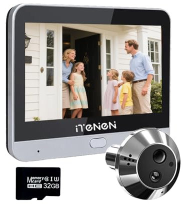 iTenen PDA Audio Bidirezionale,Spioncino Digitale a Batteria 3.0MP con MicroSD da 32GB,Video Spioncino Senza Fili con Schermo a Colori da 4,3, Telecamera porta,140 °Angolo,Rilevamento Movimento PIR