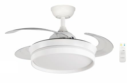 Bastilipo - Ventilador techo retráctil de 90cm, motor DC 30W, mando a distancia, Luz LED 3 tonos 28W, FALESIA COMPACT