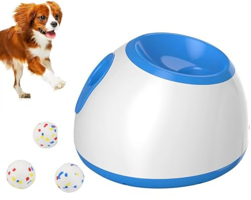 Automatisk bollkastare for hundar, interaktiv bollkastare for hundar, automatisk tennisbollkastare med 3 avfyrningsavstånd (10/20/30FT), for små, medelstora hundar(Blue)