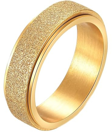 Calefee Drehring Edelstahl Damen Anti Stress, Ring Personalisiert Herren Bandring Breit 6 mm Drehbar Matt Gold, gr. 65