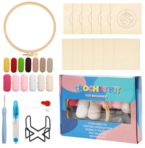 Gohytal 6-teiliges Punch-Needle-Untersetzer-Set – Einfaches DIY-Stickset für Anfänger, Kinder & Erwachsene mit Motiven, Garn, Stickrahmen, Anleitung & Halter