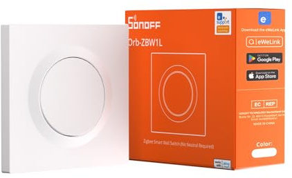 SONOFF Orb-ZBW1L Zigbee 3.0 Smart Wall Switch, No Neutral Required, 1-Gang Light Switch, Works with Alexa & Google Assistant, 6A Load, Compatible with Home Assistant & Zigbee2MQTT