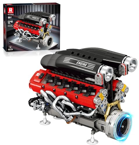 Reobrix Kit de construcción de Motor V12 para Adultos, 33016 Modelo de Motor de superdeportivo con ángulo en V de 65° y Motor, Kit de Motores mecánicos de precisión para exposición y colección