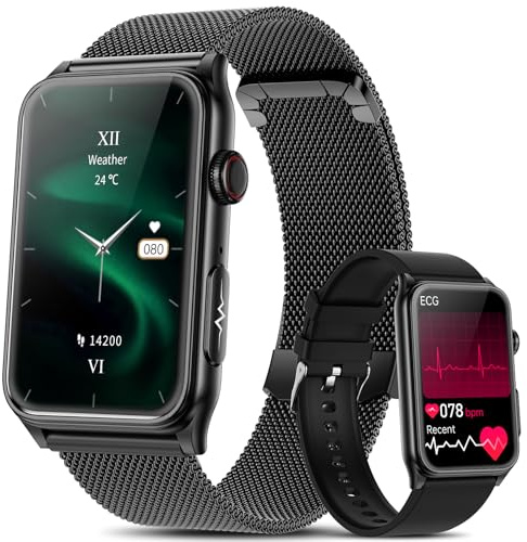 2025 Smartwatch Herren mit EKG/ΒΙυtｚυcker/BMI/HRV/Harnsäure/ΒΙutdruck,1,57 Gesundheitsuhr mit Telefonfunktion 24H Pulsuhr SpO2 Schlaf/Apnoe-Monitor Fitnessuhr Schrittzähler,Smartband für iOS Android