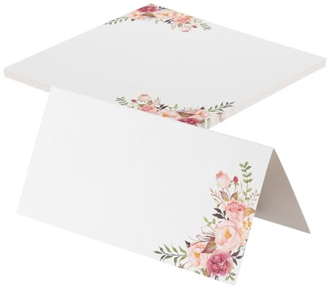 sourcing map 20 tarjetas de lugar de tienda de campaña con nombre de asiento de mesa con 10 x 10 cm en blanco para bodas, mesas, cenas, festivales, patrón de una sola flor
