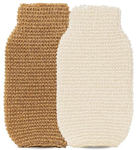 Uppsättning av 2 naturliga fibrer exfolierande handskar, exfolierande handskar, peeling handskar, massagehandskar, tar bort död hud så att huden blir smidigare, för män kvinnor barn, mild och intensiv