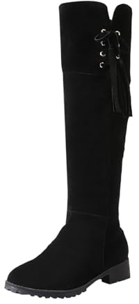 Generisch Overknee Boots Women's Boots, Pointed Toe Platform Heel Long Shaft Knee Over Boots Wide Shaft Boots with Heel Winter Long Shaft Boots with Heel Block Heel for Mountain Boots, black, 9 UK