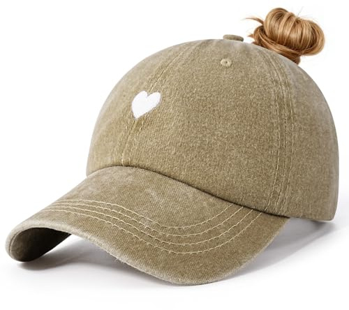 Voqeen Damen Cap mit Zopf Loch Sommer Kappe Verstellbare Basecap Baumwolle Vintage Baseball Cap mit Stickerei Atmungsaktiv Cappy Outdoor Schirmmütze