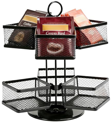 Soporte para bolsas de té, soporte para bolsas de té, estante colgante de metal, con 6 cestas para 72 bolsas de té, caja para bolsas de té, estante extraíble de dos pisos para cocina y cafetería