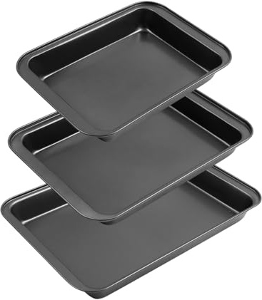YedZen Juego de bandeja para horno, rectangular, 41/37/31 cm, 3 bandejas grandes antiadherentes con borde extra alto de 5 cm, acero al carbono, libre de PFOA, molde para cazuela, lasaña
