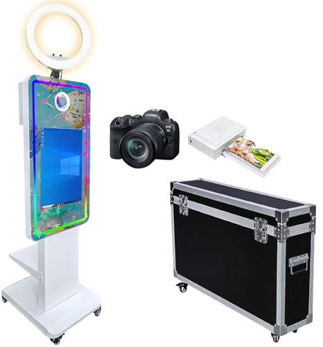 Magischer Spiegel-Fotokabine, 114,3 cm mit 54,6 cm Touchscreen, Selfie-Spiegel-Photobooth-Maschine mit RGB-Ringlicht und Flugtasche, tragbare DSLR-Fotokabine für Hochzeitsfeiern, Veranstaltungen (weiß