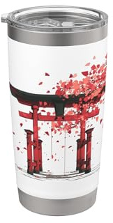 Torii Japón flores de cerezo sakura templo estético asiático Vaso térmico de acero inoxidable de doble pared