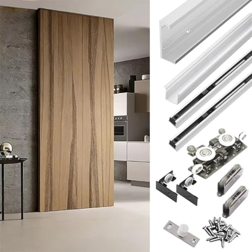 Concealed Sliding Door Kit, Ghost Sliding Track with Soft Close, Wall Mounted Barn Door Hardware, Trackless Design for Interior Room, 47.2in