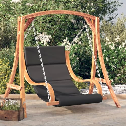LoogCape Hollywoodgunga med upplaga, massivt trä, gran, teakfinish för trädgård, balkong, terrass, utomhus, avkoppling, väderbeständig, vikbar, ruttningsbeständig, lounge, gungbänk, liggfunktion