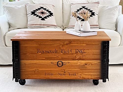 Mesa de centro tipo baúl de madera maciza de nogal - Mesa auxiliar vintage estilo chic gastado
