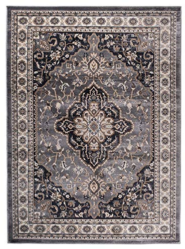Mazovia Teppich Flur 120x170cm Anthrazit Grau Klassisch Traditionell Weich | Teppich für Eingangsbereich Küche Büro Wohnzimmer Schlafzimmer Pflegeleicht Fußbodenheizungsgeeignet Mittelflor Synthetisch