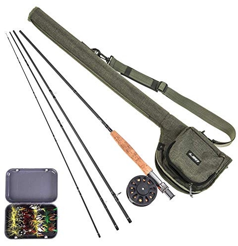 Lixada Fliegen-Angelrute und -Rolle Combo mit Tragetasche und 20 Fliegen – Premium 2,9 m 4-teilige Kohlefaserrute mit Leichter ABS-Spule – komplettes Starterpaket Fliegenfischen Starter-Set