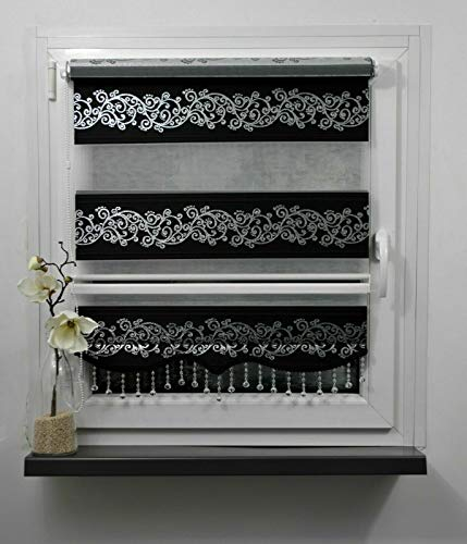 Klemmfix ohne Bohren Breite 70 cm Länge 200 cm Doppelrollo Duo Rollo Klemmfix ohne Bohren (schwarz s. Ranken, 70)