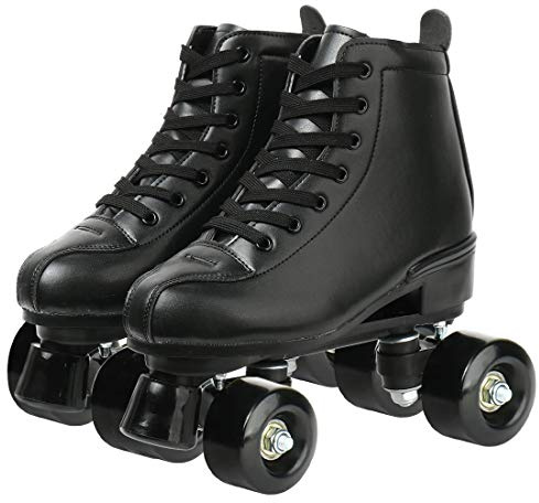 XUDREZ Classic Roller Skates High-Top Double-Row Leather Roller Skates for Women and Men (Black Black Wheel,7)