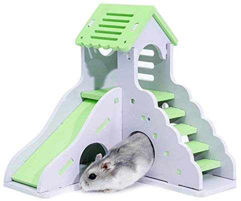 Haokaini Maison de Hamster Double Couche Cabane en Bois à Deux Étages Nid de Sommeil Maison de Jeu pour Animaux de Compagnie avec Escalier Coulissant pour Écureuils Gerbilles Hamsters Ours