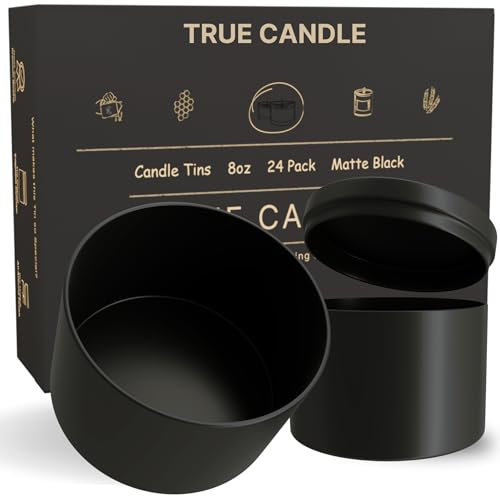 True Candle - 24 latas de vela negras mate de alta calidad de 8 onzas | Interior de color | Tarros vacíos a granel, tarros pequeños para hacer velas, recipientes de velas para hacer velas, tarro de