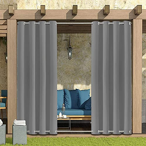 Winddichte Outdoor-Vorhänge, Sonnenschutz, Curatins mit Ösen oben und unten, wasserabweisend, für Terrasse, Pavillon, Garten (hellgrau, 132 cm B x 274 cm L)
