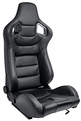 AutoStyle Siège baquet 'RK' - Simili Cuir Noir + Surpiqûres argent | Dossier réglable - incl. glissières