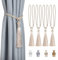 Dalababa 4 Piezas Alzapaños para Cortinas Cuerda Trenzada Correa Borlas Amarres de Cortina Decorativos Algodón Poliéster Tiebacks para Dormitorio Oficina,Beige