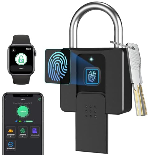 Schloss Fingerabdruck Vorhängeschloss mit Schlüssel eLinkSmart Bluetooth Zahlenschloss Wetterfest Großes Vorhängeschloss ​für LKW Tore Büro Fitnessraum