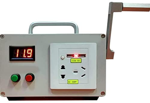 KAXIAA Générateur de manivelle Portable, Mini Alimentation à manivelle 220 V avec 2 Ports USB 2 Prises