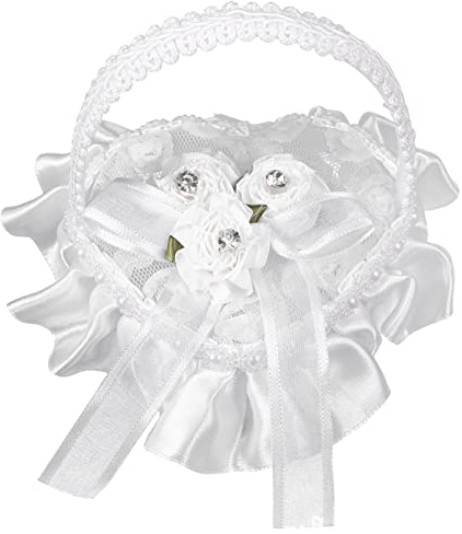 IMIKEYA Ringkissen Herzform Aus Spitze Mit Griff Für Zeremonie Eheringkissen Ringhalter Für Hochzeit Kleiner Tragbarer Ring-displaybox