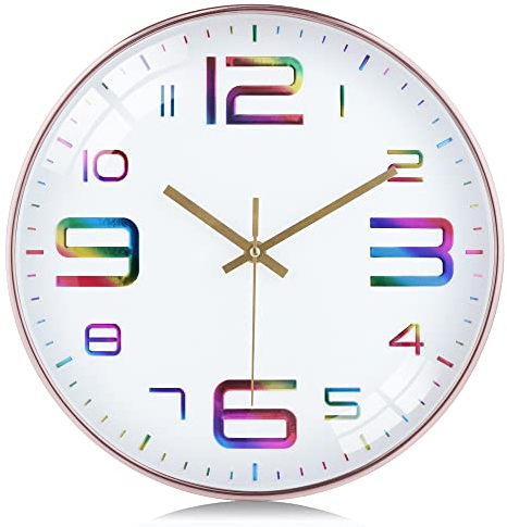 Lafocuse 12 Inch Silent Colorful Large 3D Numbers Rose Gold Wall Clock for Living Room Decor,Modern Kitchen Wall Clock Battery Operated Bedroom Office
