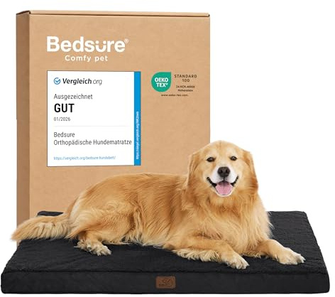 BEDSURE Orthopädisches Hundebett Große Hunde waschbar, 112x81cm schwarz | Egg-Crate Schaumstoff Komfort Unterstützung Hundematte, Rutschfeste Unterseite, Abnehmbare Hülle, Für Große Hunde