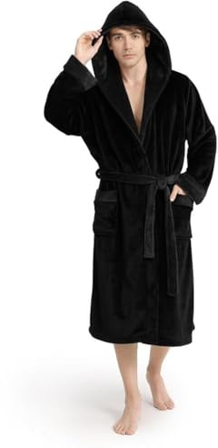 Yurhap Luxury Mens Robe with Hood, Ultra Cozy Fleece Bathrobe for Men, Plush Hooded Robe with Belt & 2 Pockets